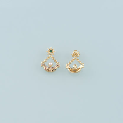 Gold Boat Charms,18K Gold Filled Pearl Sailboat Pendant,CZ Micro Pave Navigation Charm Bracelet Necklace for DIY Jewelry Making Supply