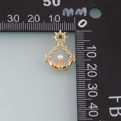 Gold Boat Charms,18K Gold Filled Pearl Sailboat Pendant,CZ Micro Pave Navigation Charm Bracelet Necklace for DIY Jewelry Making Supply