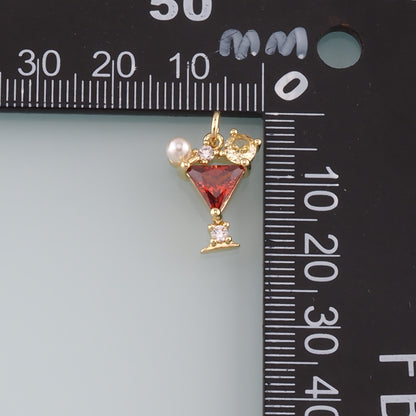 Gold Wine Charms,18K Gold Filled Pearl Wine Glass Pendant,CZ Micro Pave Wine Glass Charm Bracelet Necklace for DIY Jewelry Making Supply