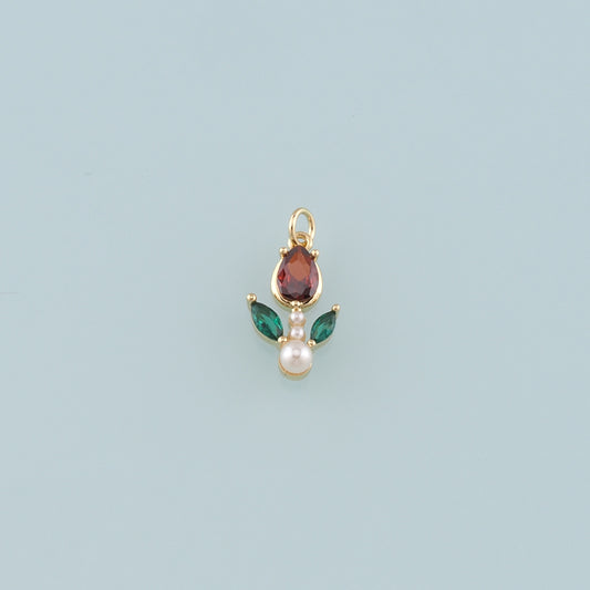 Gold Flower Charm,18K Gold Filled Pearl Tulip Pendant,Dainty Flower Charm Bracelet Necklace for DIY Jewelry Making Supply