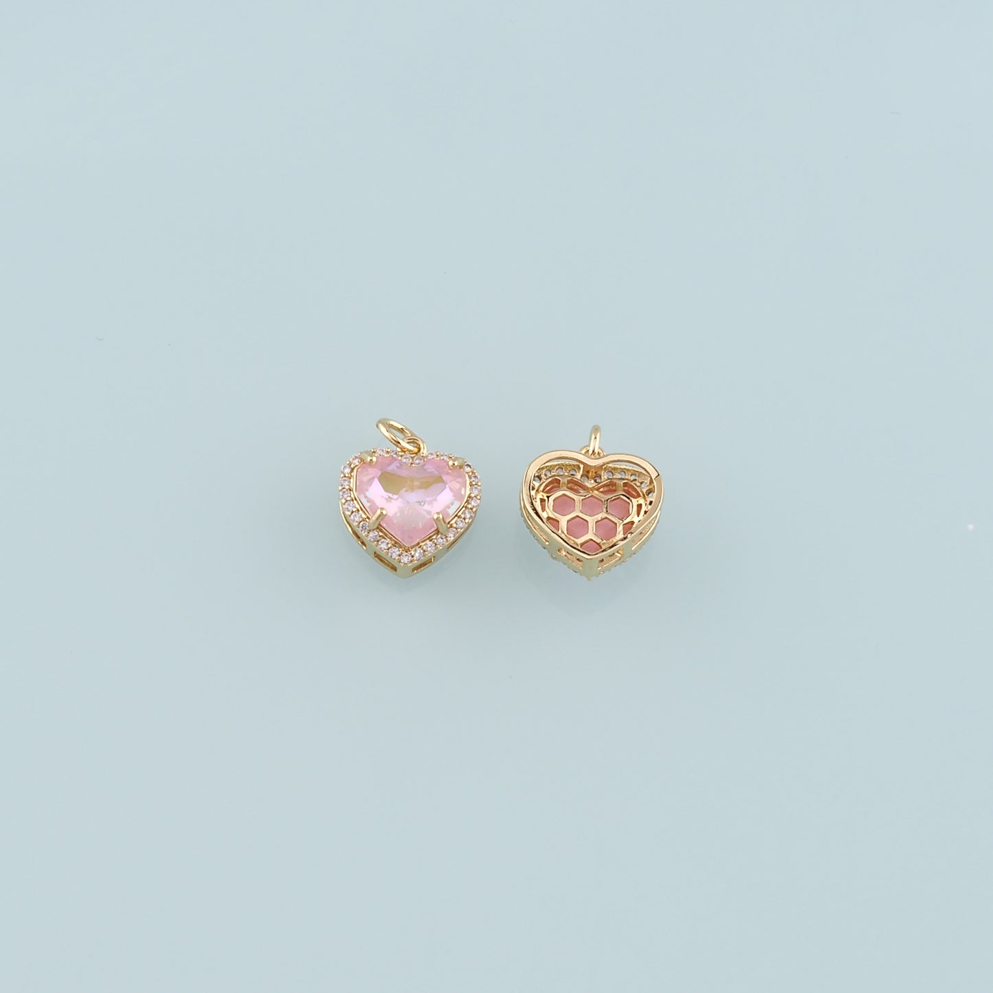 Gold Heart Charms,18K Gold Filled Heart Pendant,CZ Micro Pave Heart Charm Bracelet Necklace for DIY Jewelry Making Supply