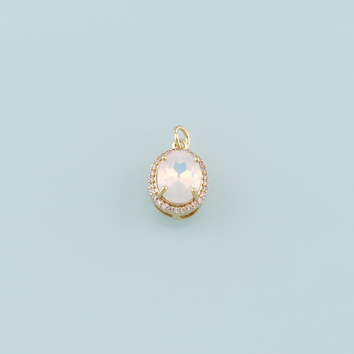 Gold Oval Charm,18K Gold Filled Oval Pendant,CZ Micro Pave Oval Charm Bracelet Necklace for DIY Jewelry Making Supply