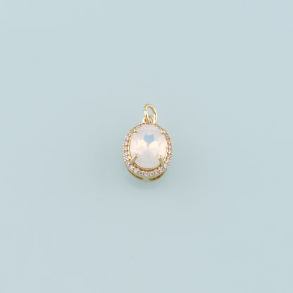 Gold Oval Charm,18K Gold Filled Oval Pendant,CZ Micro Pave Oval Charm Bracelet Necklace for DIY Jewelry Making Supply