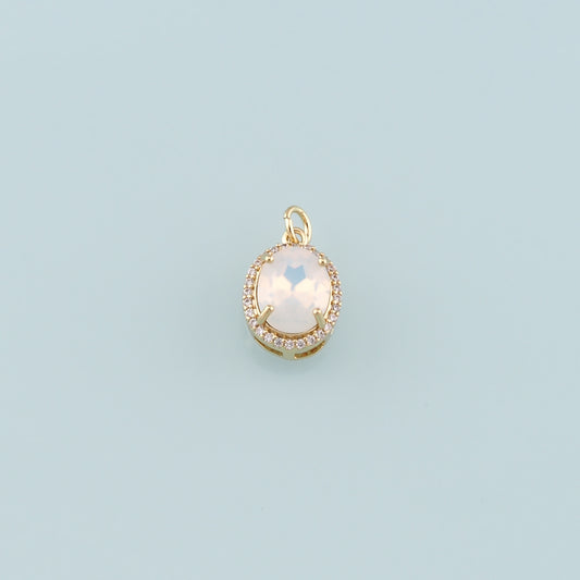 Gold Oval Charm,18K Gold Filled Oval Pendant,CZ Micro Pave Oval Charm Bracelet Necklace for DIY Jewelry Making Supply