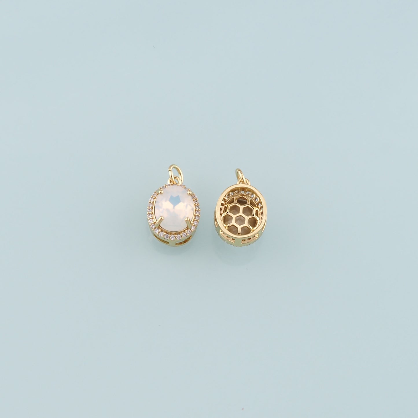 Gold Oval Charm,18K Gold Filled Oval Pendant,CZ Micro Pave Oval Charm Bracelet Necklace for DIY Jewelry Making Supply
