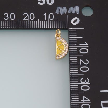 Gold Fruit Charm,18K Gold Filled Lemon Pendant,Enamel Lemon Charm Bracelet Necklace for DIY Jewelry Making Supply