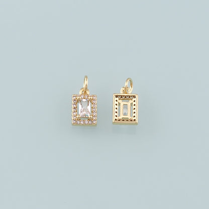 18K Gold Filled Rectangle Pendant,CZ Micro Pave Rectangle Charm Bracelet Necklace for DIY Jewelry Making Supply
