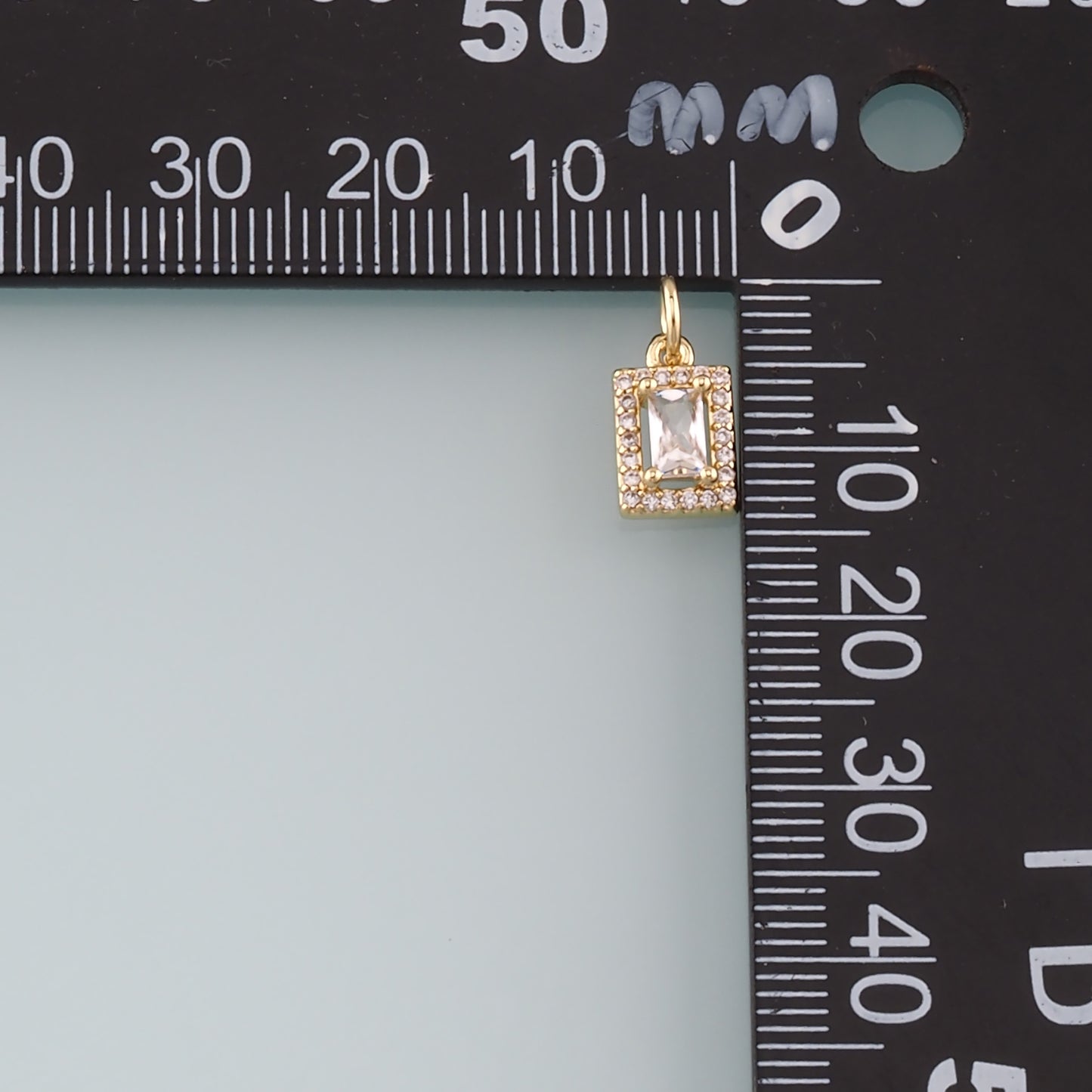 18K Gold Filled Rectangle Pendant,CZ Micro Pave Rectangle Charm Bracelet Necklace for DIY Jewelry Making Supply