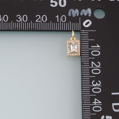 18K Gold Filled Rectangle Pendant,CZ Micro Pave Rectangle Charm Bracelet Necklace for DIY Jewelry Making Supply