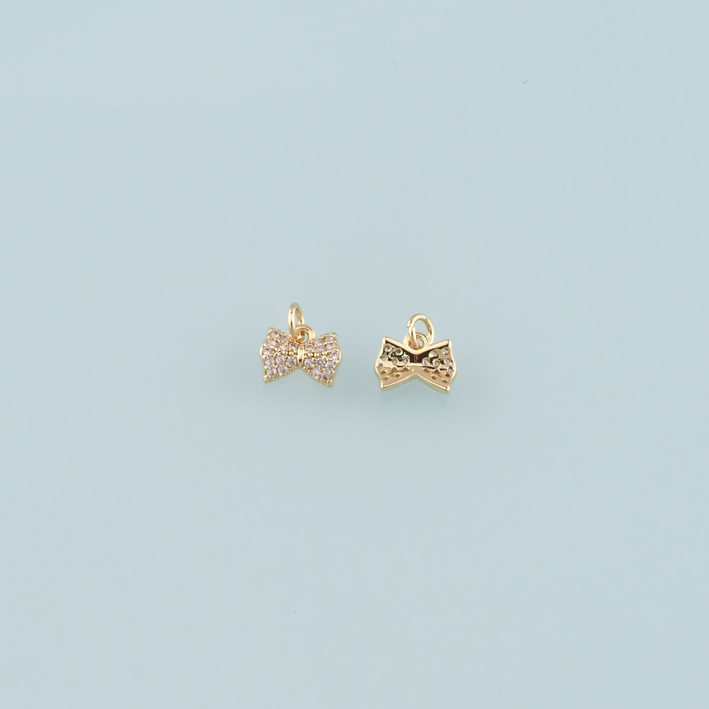 Gold Bow Charms,18K Gold Filled Bow Pendant,CZ Micro Pave Bow Tie Charm Bracelet Necklace for DIY Jewelry Making Supply