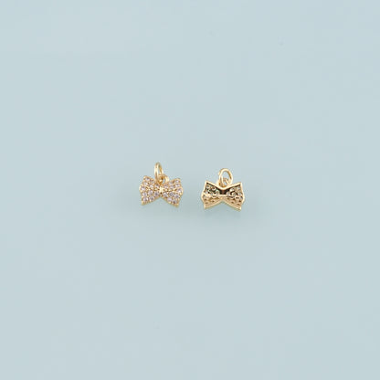 Gold Bow Charms,18K Gold Filled Bow Pendant,CZ Micro Pave Bow Tie Charm Bracelet Necklace for DIY Jewelry Making Supply