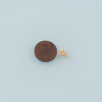 Gold Bow Charms,18K Gold Filled Bow Pendant,CZ Micro Pave Bow Tie Charm Bracelet Necklace for DIY Jewelry Making Supply