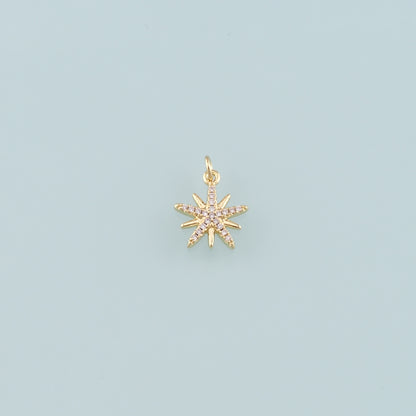 Gold Celestial Charms,18K Gold Filled Star Pendant,CZ Micro Pave North Star Charm Bracelet Necklace for DIY Jewelry Making Supply