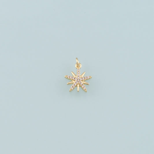 Gold Celestial Charms,18K Gold Filled Star Pendant,CZ Micro Pave North Star Charm Bracelet Necklace for DIY Jewelry Making Supply