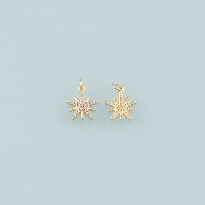 Gold Celestial Charms,18K Gold Filled Star Pendant,CZ Micro Pave North Star Charm Bracelet Necklace for DIY Jewelry Making Supply