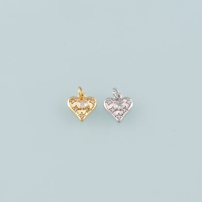 Gold Heart Charms,18K Gold Filled Heart Pendant,CZ Micro Pave Heart Charm Bracelet Necklace for DIY Jewelry Making Supply