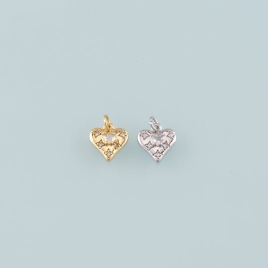 Gold Heart Charms,18K Gold Filled Heart Pendant,CZ Micro Pave Heart Charm Bracelet Necklace for DIY Jewelry Making Supply