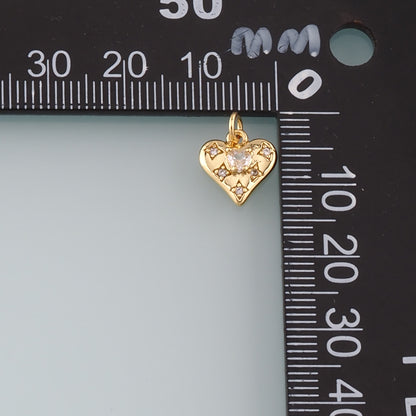 Gold Heart Charms,18K Gold Filled Heart Pendant,CZ Micro Pave Heart Charm Bracelet Necklace for DIY Jewelry Making Supply