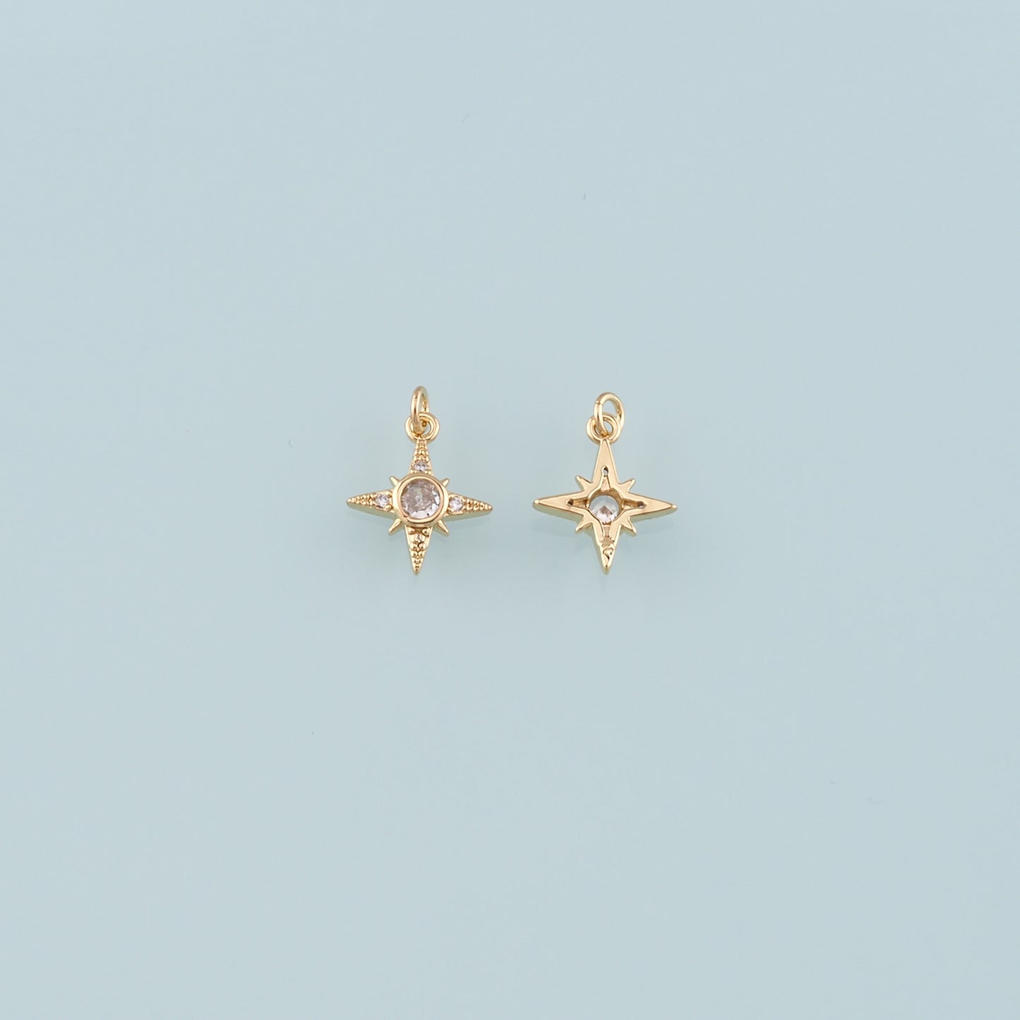 Gold Celestial Charms,18K Gold Filled Star Pendant,CZ Micro Pave North Star Charm Bracelet Necklace for DIY Jewelry Making Supply