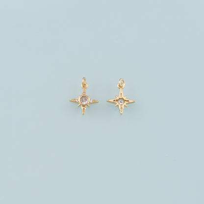 Gold Celestial Charms,18K Gold Filled Star Pendant,CZ Micro Pave North Star Charm Bracelet Necklace for DIY Jewelry Making Supply