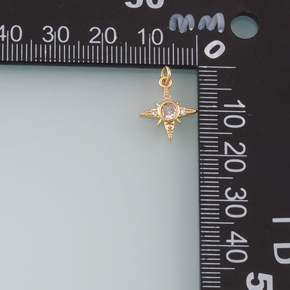Gold Celestial Charms,18K Gold Filled Star Pendant,CZ Micro Pave North Star Charm Bracelet Necklace for DIY Jewelry Making Supply
