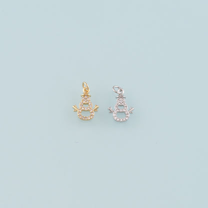 Gold Christmas Charms,18K Gold Filled CZ Micro Pave Snowman Pendant Bracelet Necklace for DIY Jewelry Making Supply