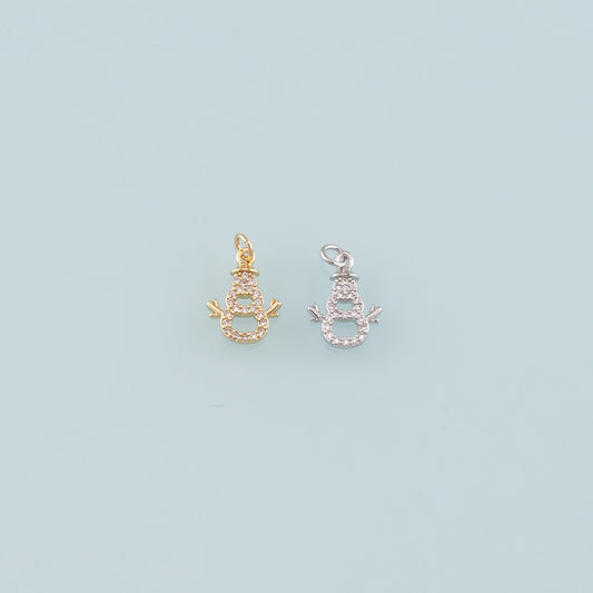 Gold Christmas Charms,18K Gold Filled CZ Micro Pave Snowman Pendant Bracelet Necklace for DIY Jewelry Making Supply