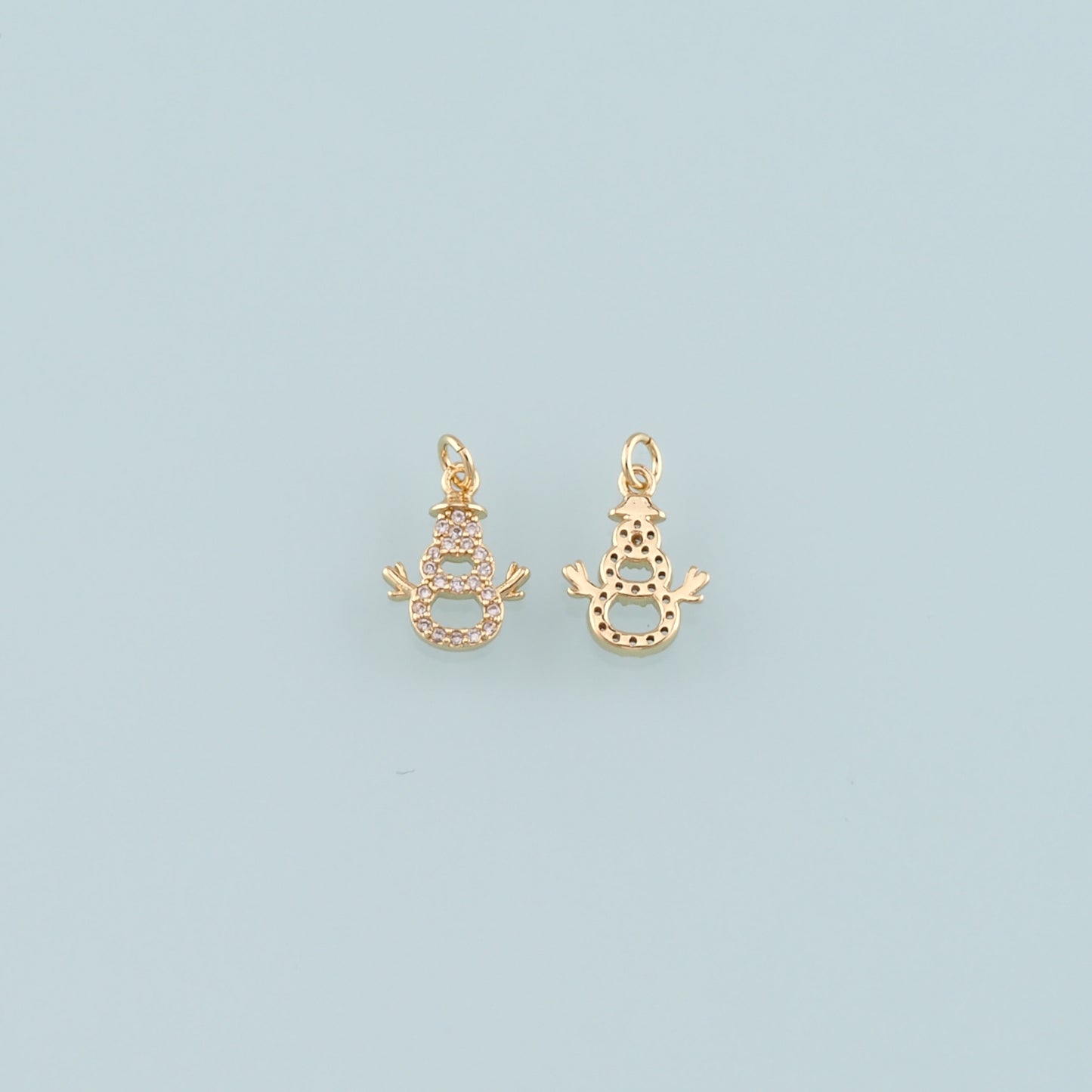 Gold Christmas Charms,18K Gold Filled CZ Micro Pave Snowman Pendant Bracelet Necklace for DIY Jewelry Making Supply