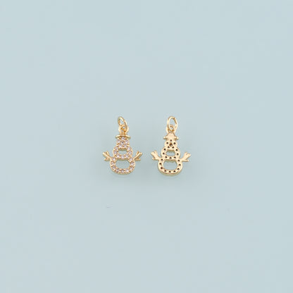 Gold Christmas Charms,18K Gold Filled CZ Micro Pave Snowman Pendant Bracelet Necklace for DIY Jewelry Making Supply