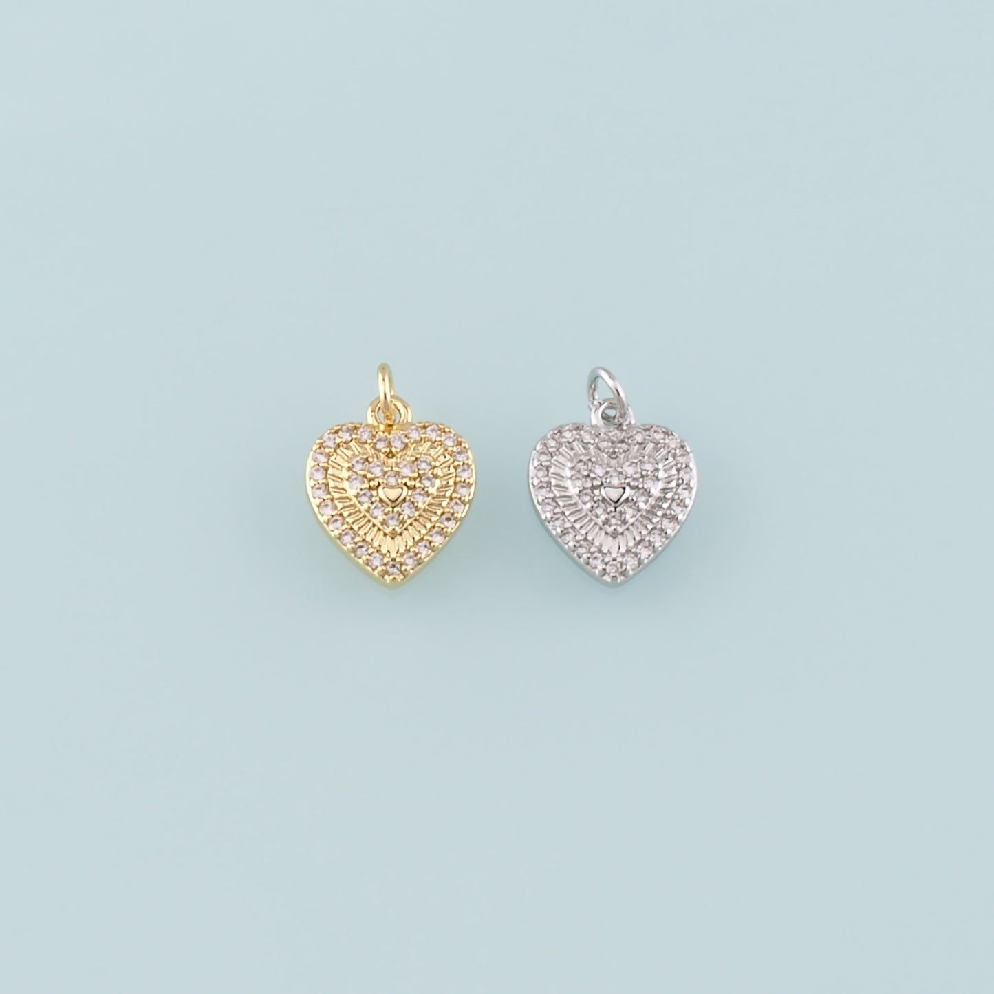 Gold Heart Charms,18K Gold Filled Heart Pendant,CZ Micro Pave Heart Charm Bracelet Necklace for DIY Jewelry Making Supply