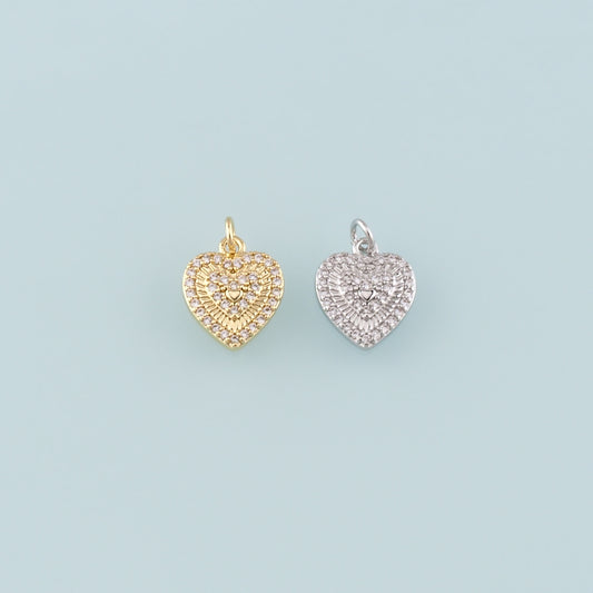 Gold Heart Charms,18K Gold Filled Heart Pendant,CZ Micro Pave Heart Charm Bracelet Necklace for DIY Jewelry Making Supply