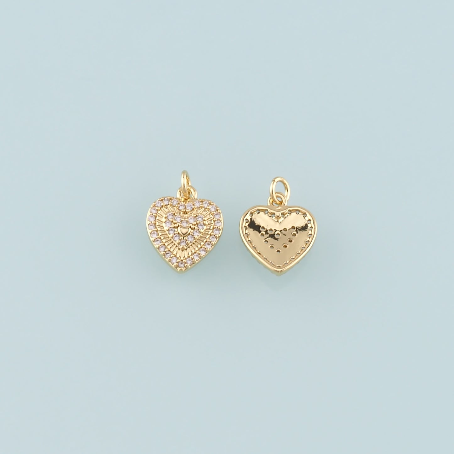 Gold Heart Charms,18K Gold Filled Heart Pendant,CZ Micro Pave Heart Charm Bracelet Necklace for DIY Jewelry Making Supply