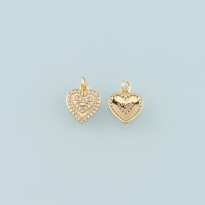Gold Heart Charms,18K Gold Filled Heart Pendant,CZ Micro Pave Heart Charm Bracelet Necklace for DIY Jewelry Making Supply