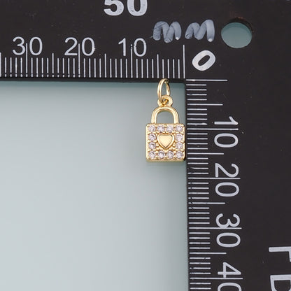 Gold Key Lock Charms,18K Gold Filled Lock Pendant,CZ Micro Pave Lock Charm Bracelet Necklace for DIY Jewelry Making Supply