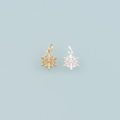 Gold Christmas Charms,18K Gold Filled CZ Micro Pave Christmas snowflake Pendant Charm Bracelet Necklace for DIY Jewelry Making Supply