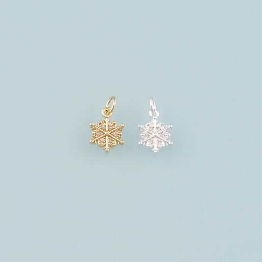 Gold Christmas Charms,18K Gold Filled CZ Micro Pave Christmas snowflake Pendant Charm Bracelet Necklace for DIY Jewelry Making Supply