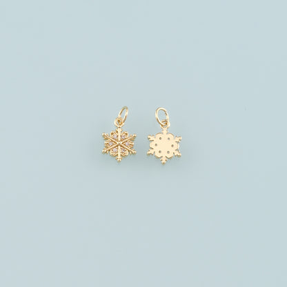Gold Christmas Charms,18K Gold Filled CZ Micro Pave Christmas snowflake Pendant Charm Bracelet Necklace for DIY Jewelry Making Supply