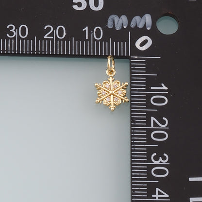 Gold Christmas Charms,18K Gold Filled CZ Micro Pave Christmas snowflake Pendant Charm Bracelet Necklace for DIY Jewelry Making Supply