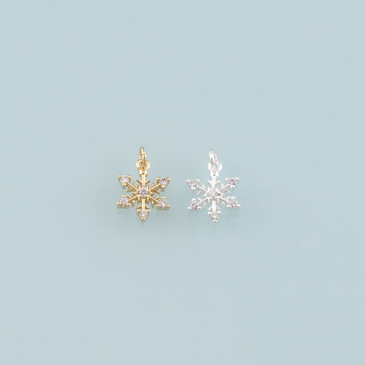 Gold Christmas Charms,18K Gold Filled CZ Micro Pave Christmas snowflake Pendant Charm Bracelet Necklace for DIY Jewelry Making Supply