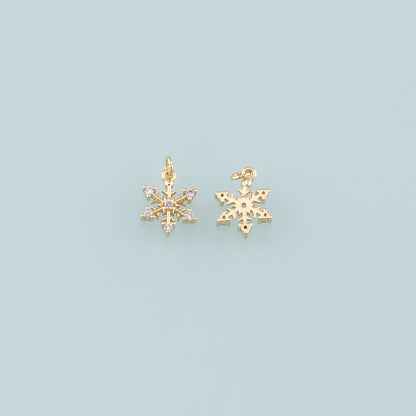 Gold Christmas Charms,18K Gold Filled CZ Micro Pave Christmas snowflake Pendant Charm Bracelet Necklace for DIY Jewelry Making Supply