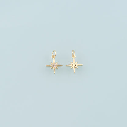 Gold Celestial Charms,18K Gold Filled North Star Pendant,CZ Micro Pave Star Charm Bracelet Necklace for DIY Jewelry Making Supply