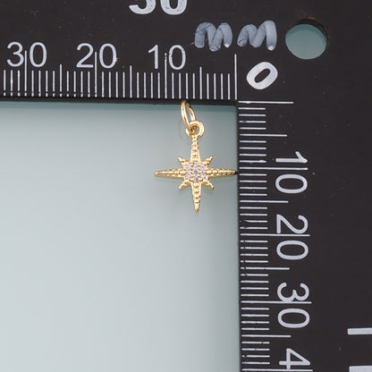 Gold Celestial Charms,18K Gold Filled North Star Pendant,CZ Micro Pave Star Charm Bracelet Necklace for DIY Jewelry Making Supply