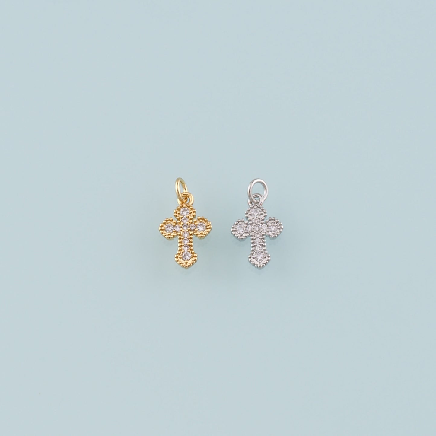 Gold Cross Charms,18K Gold Filled Cross Pendant,CZ Micro Pave Religion Charm Bracelet Necklace for DIY Jewelry Making Supply