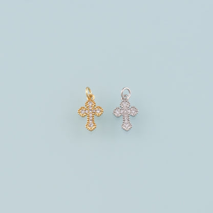 Gold Cross Charms,18K Gold Filled Cross Pendant,CZ Micro Pave Religion Charm Bracelet Necklace for DIY Jewelry Making Supply