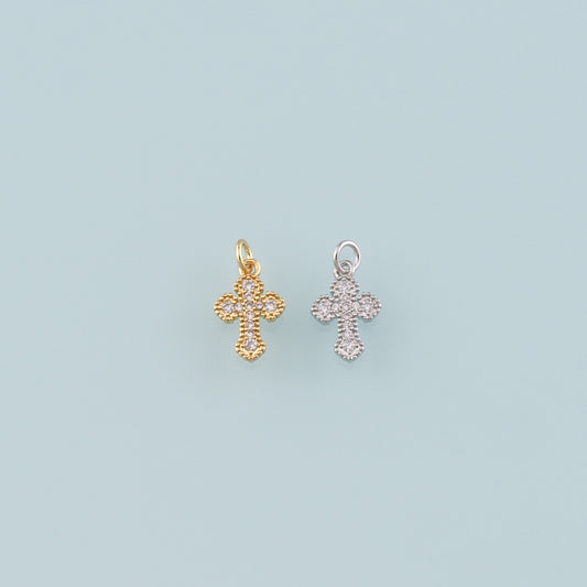 Gold Cross Charms,18K Gold Filled Cross Pendant,CZ Micro Pave Religion Charm Bracelet Necklace for DIY Jewelry Making Supply
