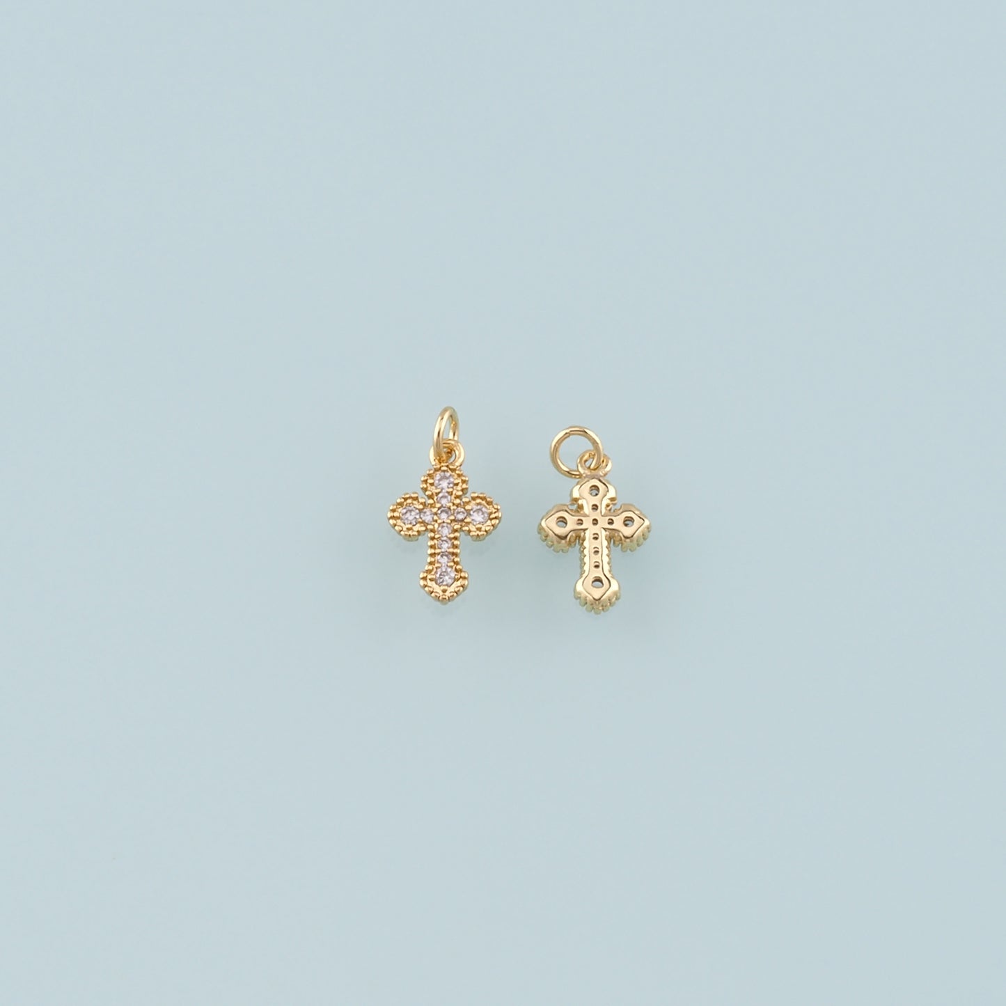 Gold Cross Charms,18K Gold Filled Cross Pendant,CZ Micro Pave Religion Charm Bracelet Necklace for DIY Jewelry Making Supply