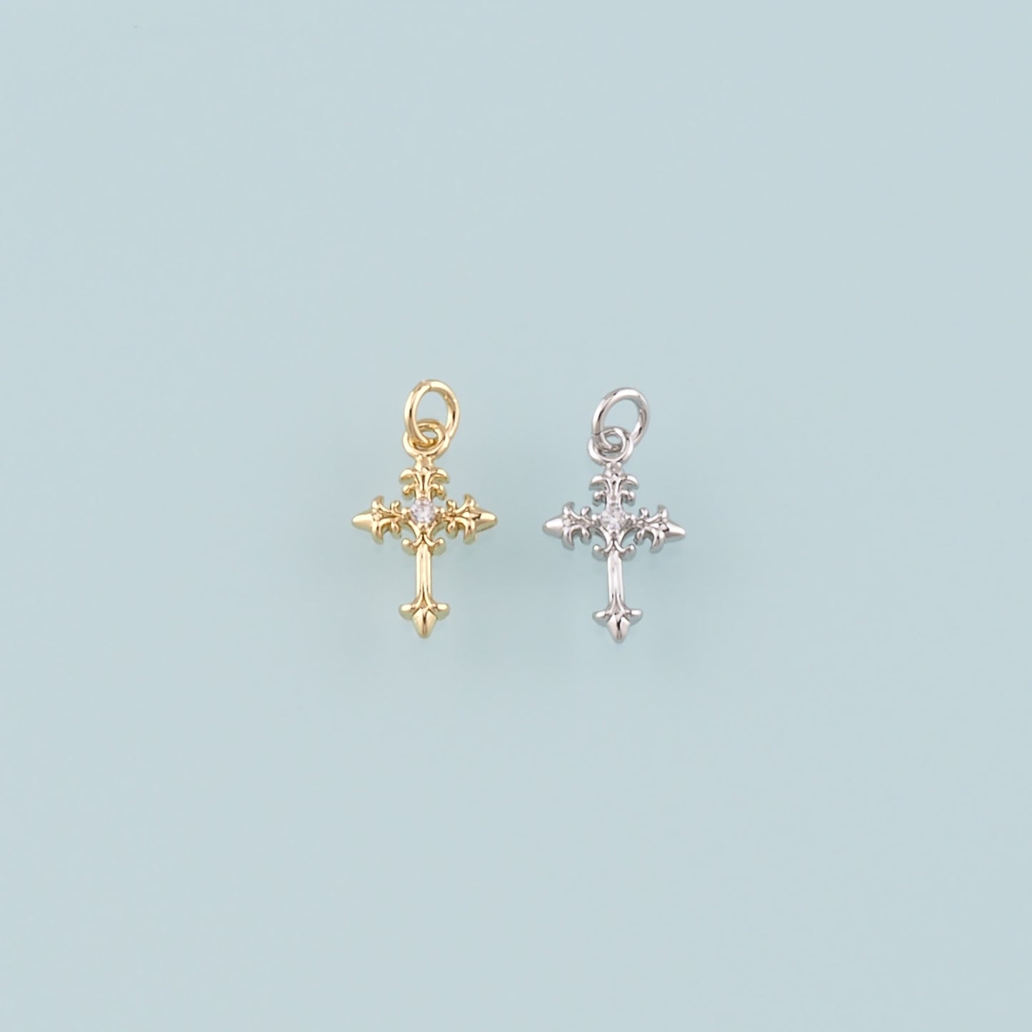 Gold Cross Charms,18K Gold Filled Cross Pendant,CZ Micro Pave Religion Charm Bracelet Necklace for DIY Jewelry Making Supply