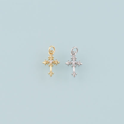 Gold Cross Charms,18K Gold Filled Cross Pendant,CZ Micro Pave Religion Charm Bracelet Necklace for DIY Jewelry Making Supply