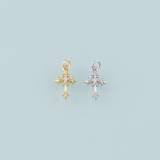 Gold Cross Charms,18K Gold Filled Cross Pendant,CZ Micro Pave Religion Charm Bracelet Necklace for DIY Jewelry Making Supply