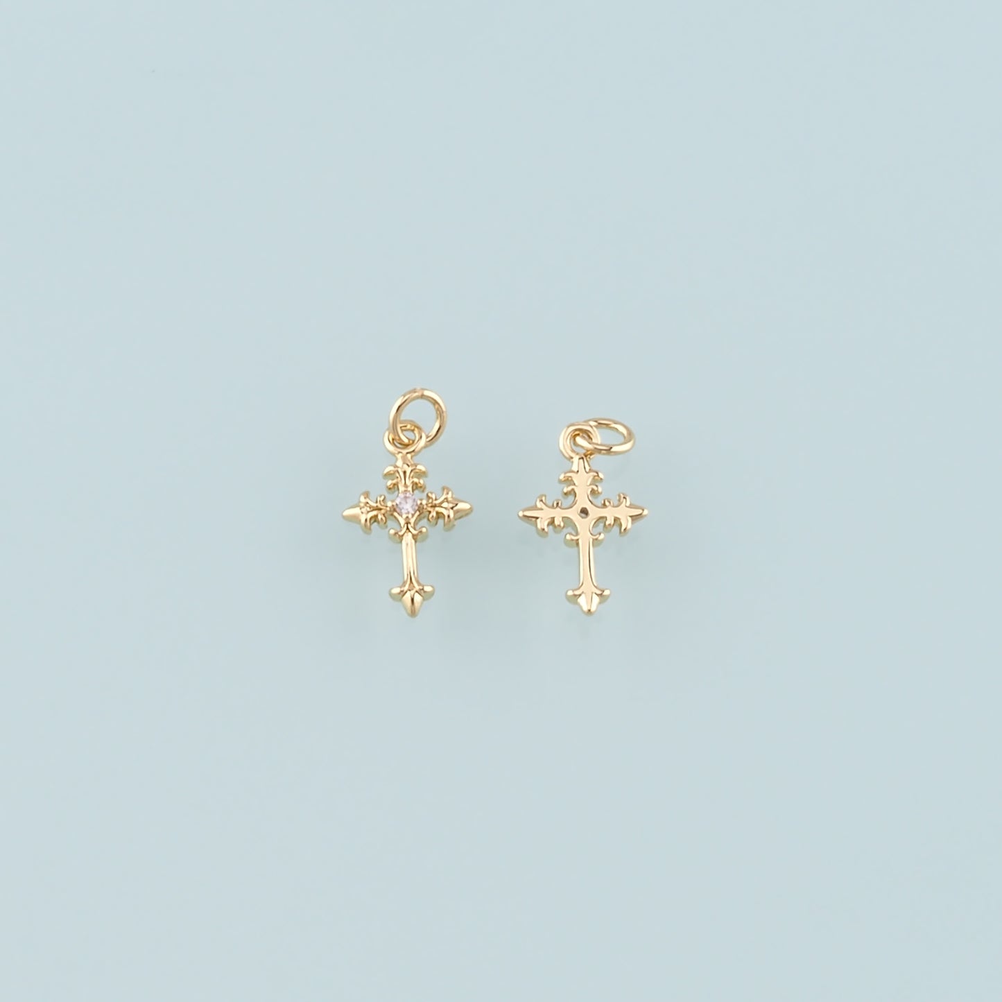 Gold Cross Charms,18K Gold Filled Cross Pendant,CZ Micro Pave Religion Charm Bracelet Necklace for DIY Jewelry Making Supply
